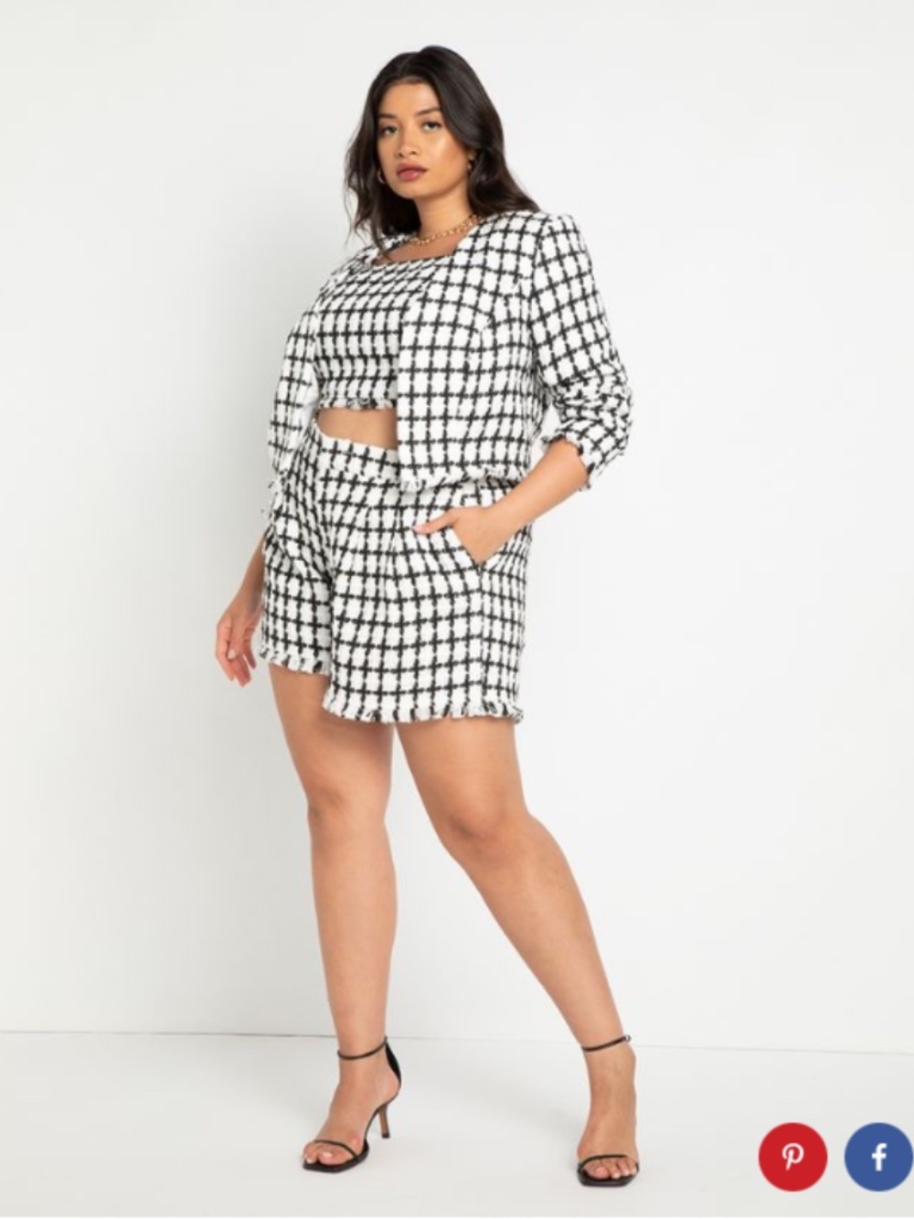 Eloquii NWT Black & White Tweed Matching Set | Crop Top & High-Waisted Shorts |